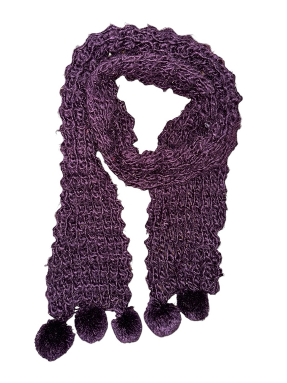 Plush Pom-Pom Knit Scarf - Purple